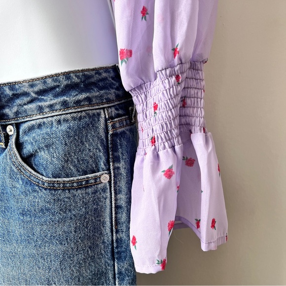 Glamaker Girlhood Purple Red Floral Print Corset Long Sleeve Crop Top Size L - Picture 6 of 9